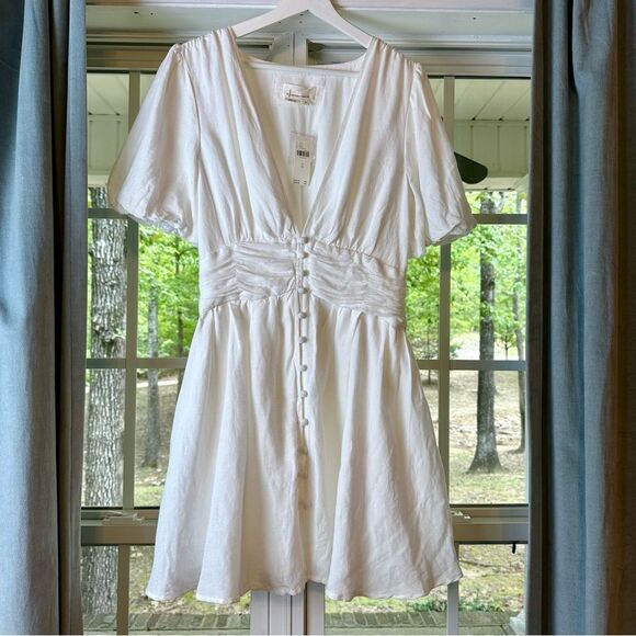 NWT Anthropologie Katerina Button-Front Mini Dress M Linen White Fit & Flare - Picture 1 of 8